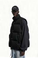 Heavyweight Textured Knit Puffer Vest - Black