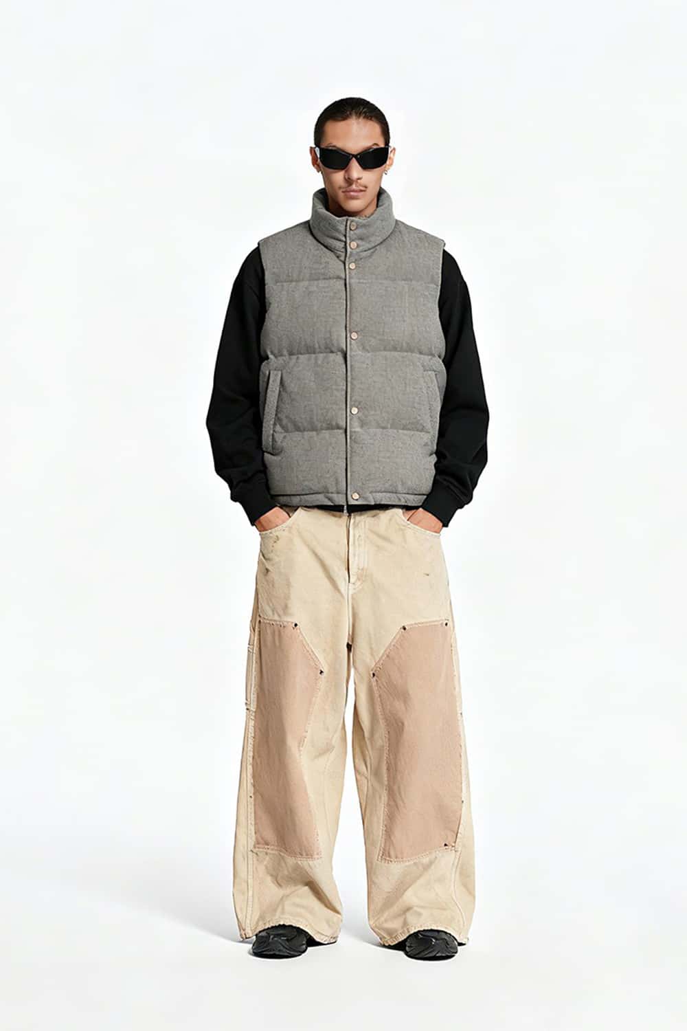 Heavyweight Textured Knit Puffer Vest - Brown