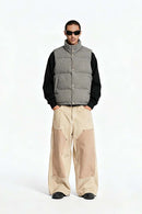 Heavyweight Textured Knit Puffer Vest - Brown