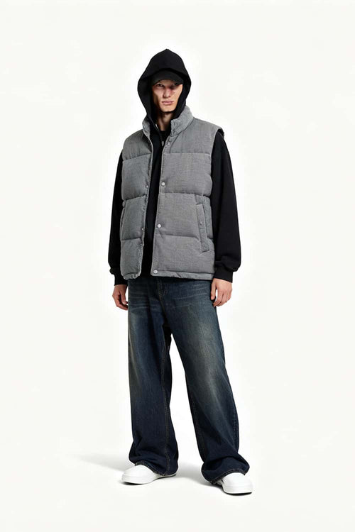 Heavyweight Textured Knit Puffer Vest - Flower Gray
