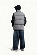 Heavyweight Textured Knit Puffer Vest - Flower Gray