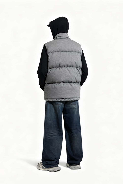 Heavyweight Textured Knit Puffer Vest - Flower Gray