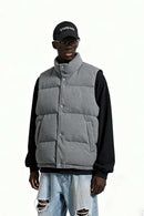 Heavyweight Textured Knit Puffer Vest - Flower Gray