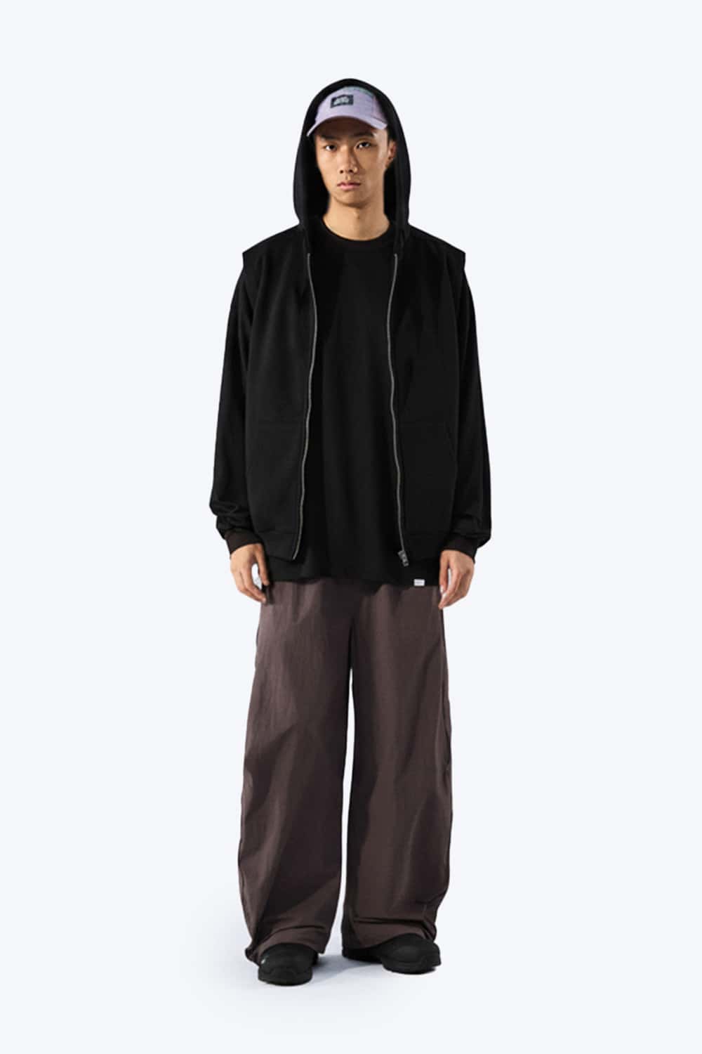 Heavyweight Double-Zip Sleeveless Hoodie - Active Black
