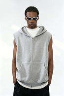Heavyweight Double-Zip Sleeveless Hoodie - Flower Gray