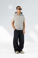 Heavyweight Double-Zip Sleeveless Hoodie - Flower Gray