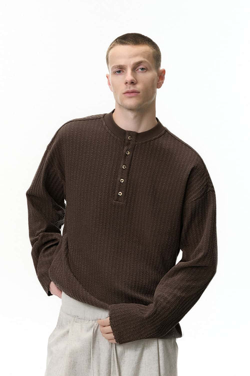 Premium Henley Long-Sleeve Thermal - Dark Brown
