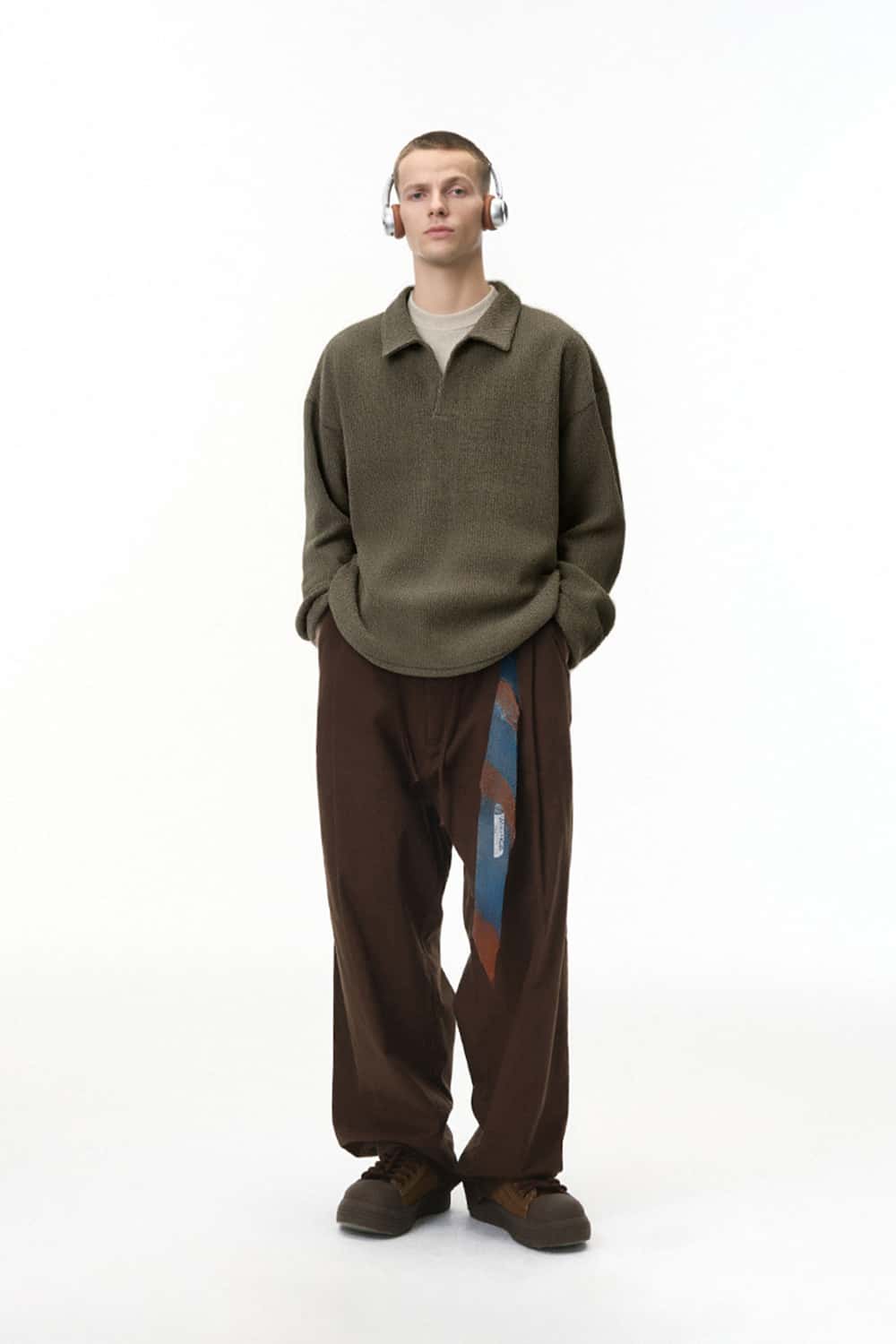 Vintage Layered Collar Long Sleeve Pullover - Brown