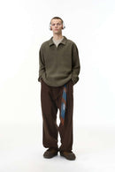 Vintage Layered Collar Long Sleeve Pullover - Brown