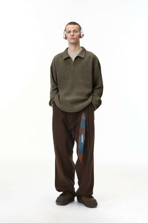 Vintage Layered Collar Long Sleeve Pullover - Brown