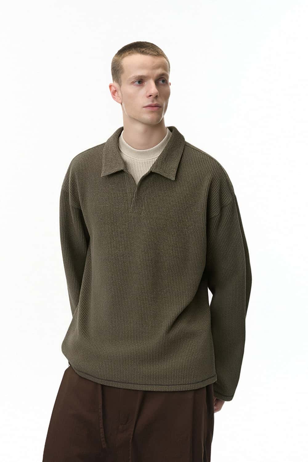 Vintage Layered Collar Long Sleeve Pullover - Brown
