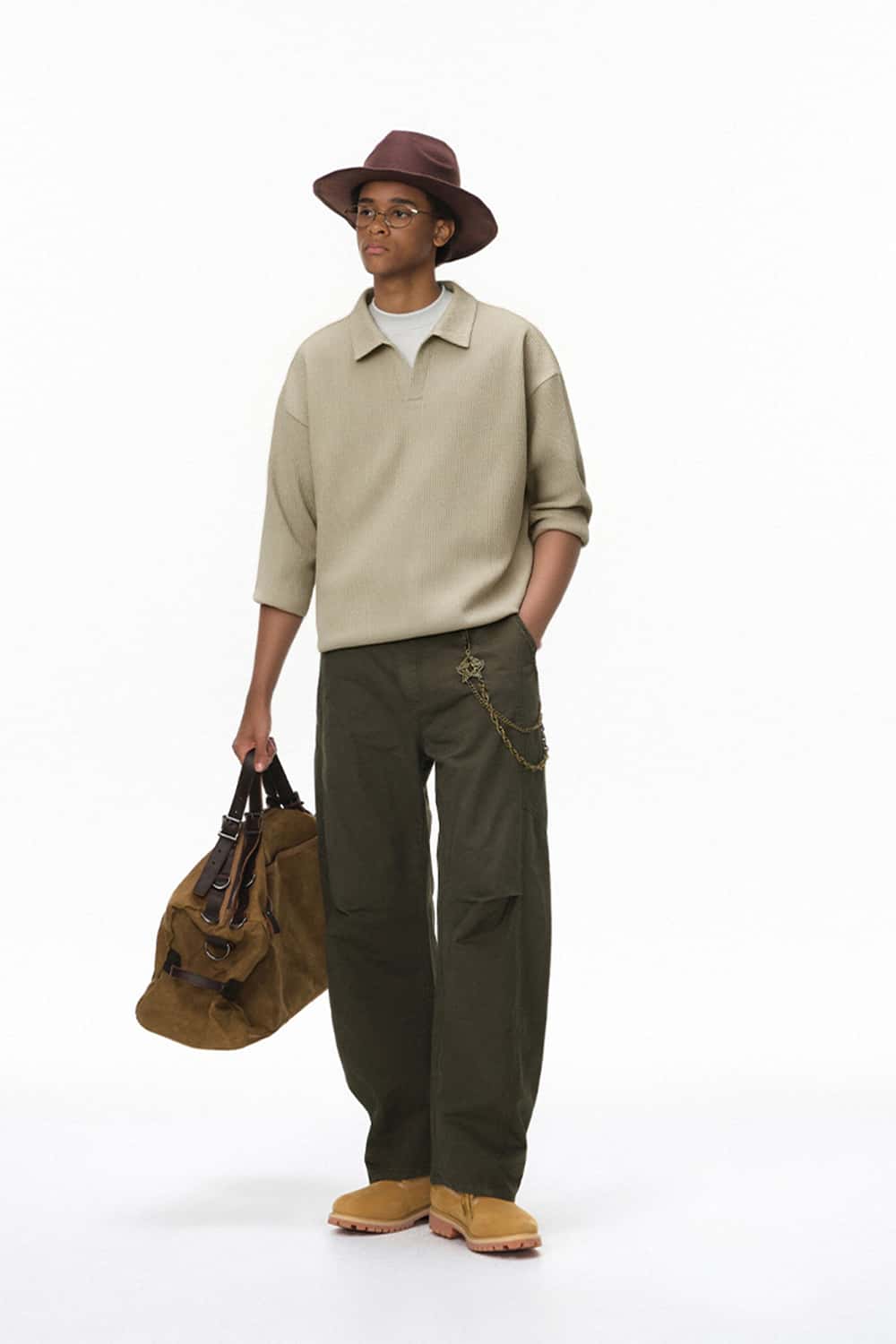 Vintage Layered Collar Long Sleeve Pullover - Oat Gray
