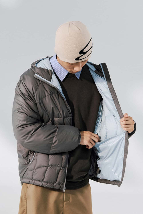 Ultra-Lightweight Hooded Puffer Jacket - Charcoal Gray