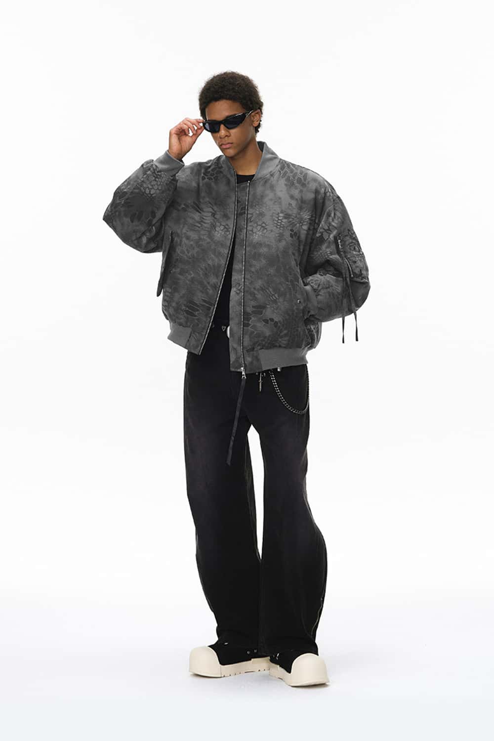 Camo Stand-Collar Puffer Jacket - Dark Gray
