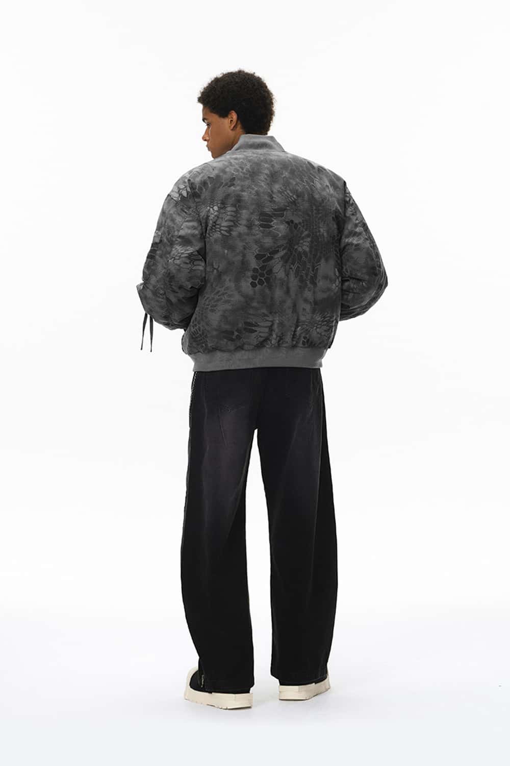 Camo Stand-Collar Puffer Jacket - Dark Gray