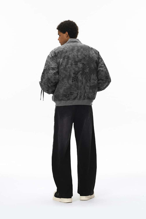 Camo Stand-Collar Puffer Jacket - Dark Gray