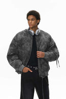 Camo Stand-Collar Puffer Jacket - Dark Gray