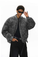 Camo Stand-Collar Puffer Jacket - Dark Gray