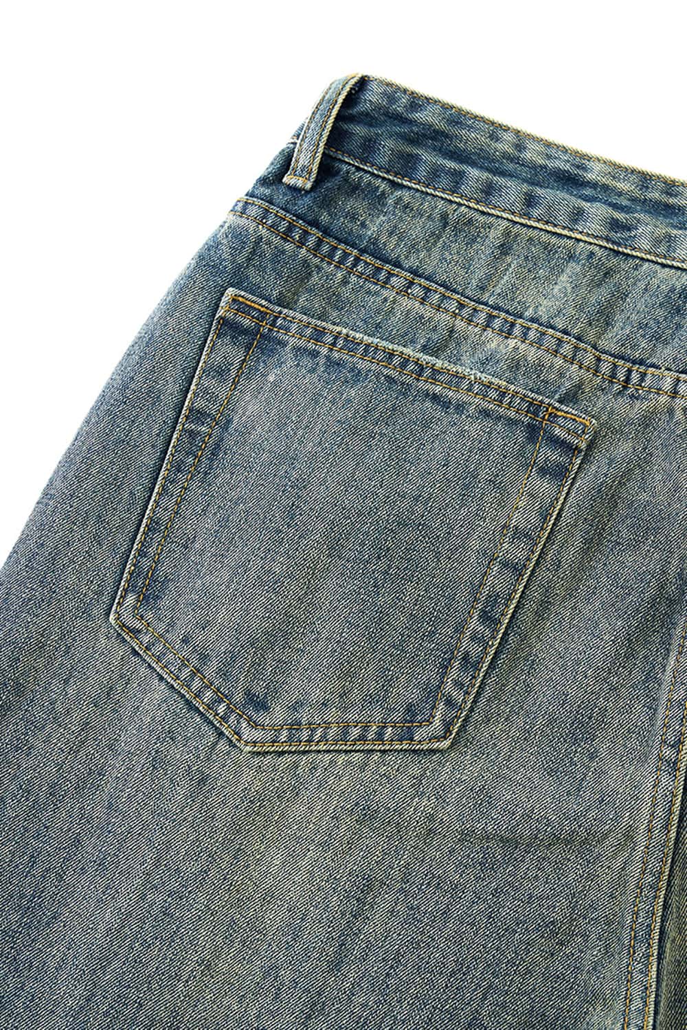 Studded Whisker-Wash Flare Jeans - Blue