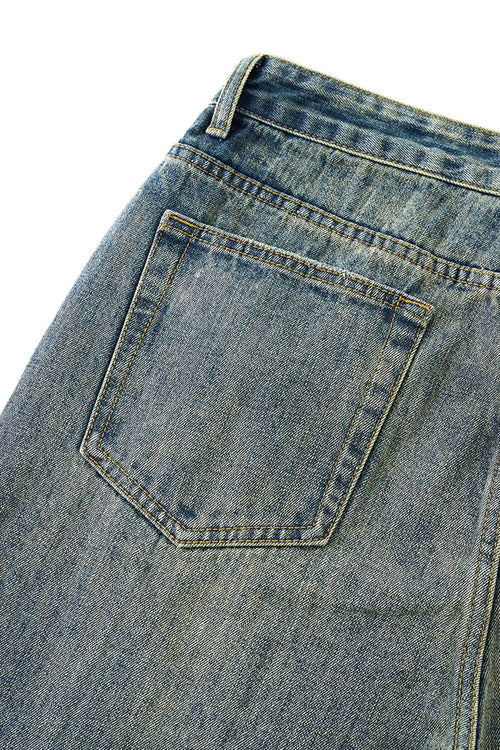 Studded Whisker-Wash Flare Jeans - Blue