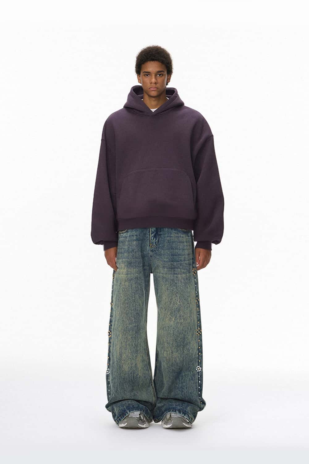 Studded Whisker-Wash Flare Jeans - Blue