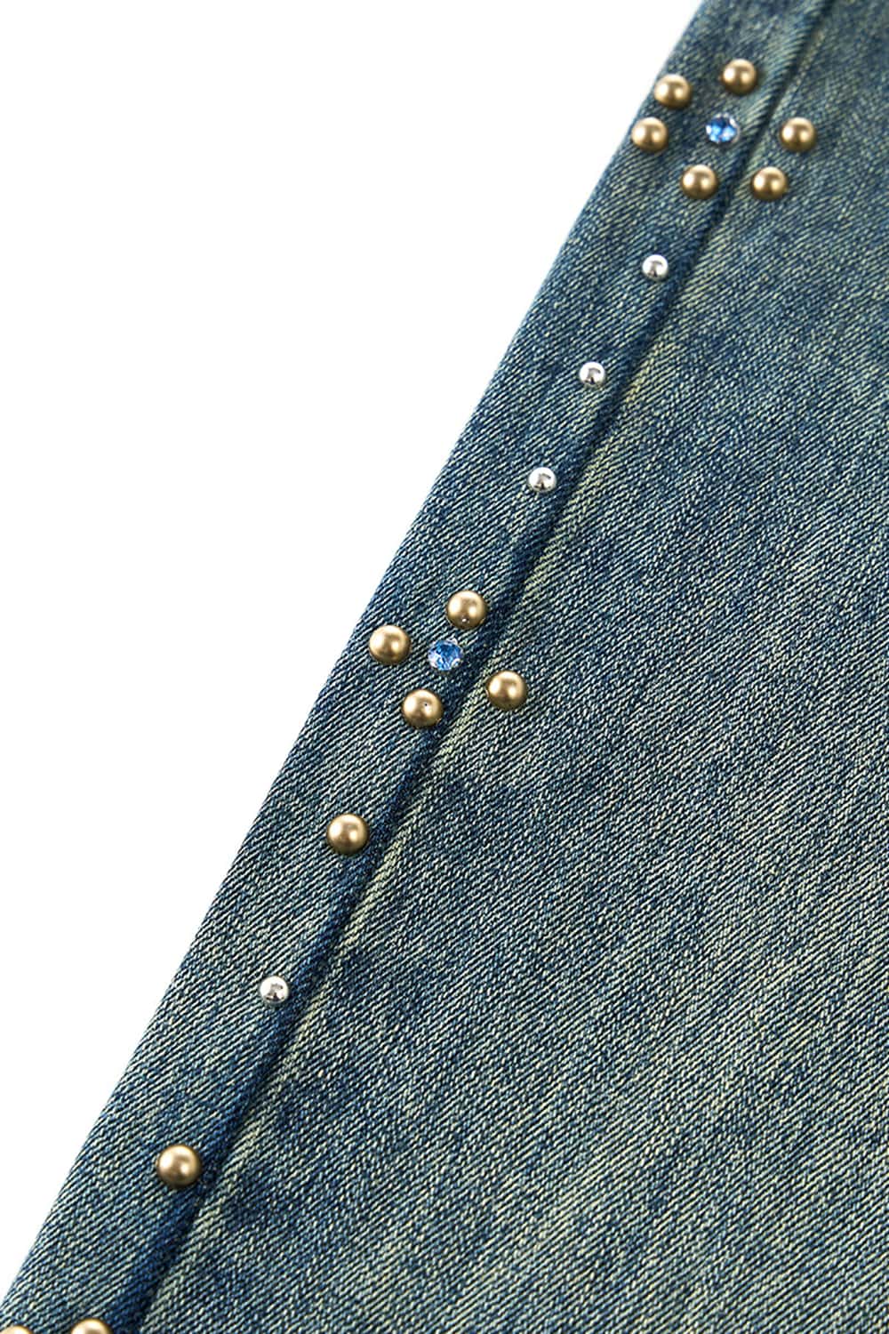 Studded Whisker-Wash Flare Jeans - Blue