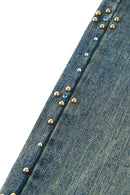 Studded Whisker-Wash Flare Jeans - Blue