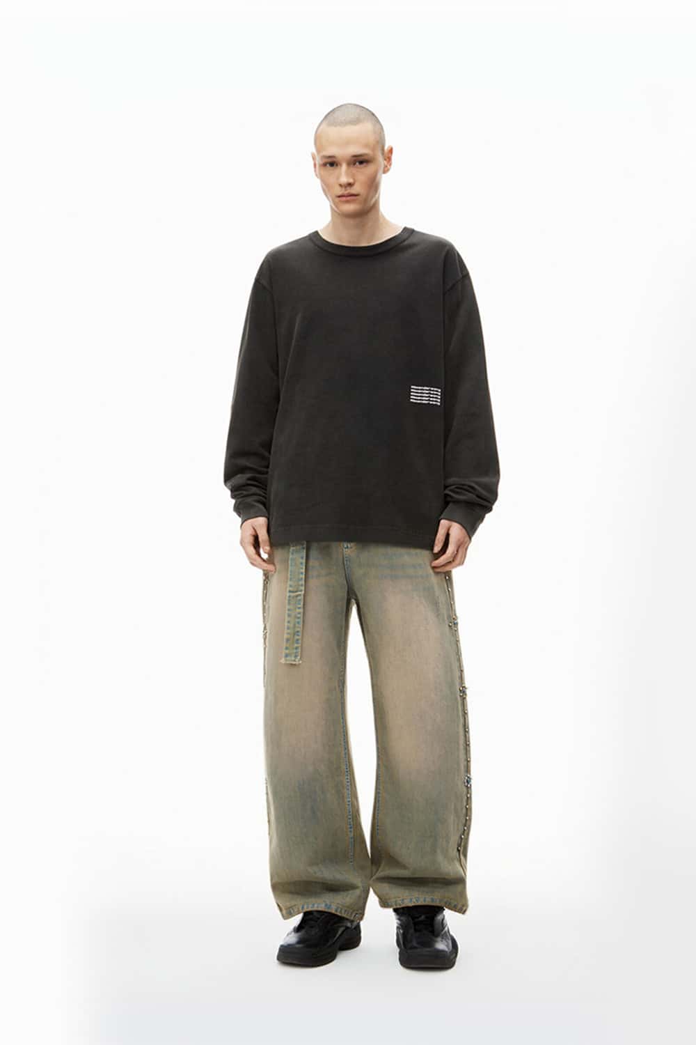 Vintage Wash Distressed Denim Jeans - Sand