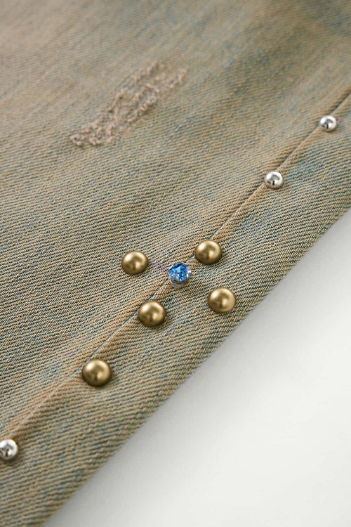 Vintage Wash Distressed Denim Jeans - Sand
