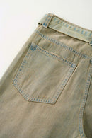 Vintage Wash Distressed Denim Jeans - Sand