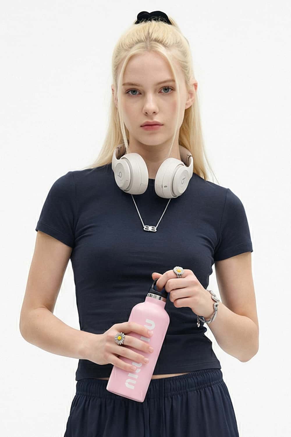 High-Stretch Tailored Cropped Tee - Blue