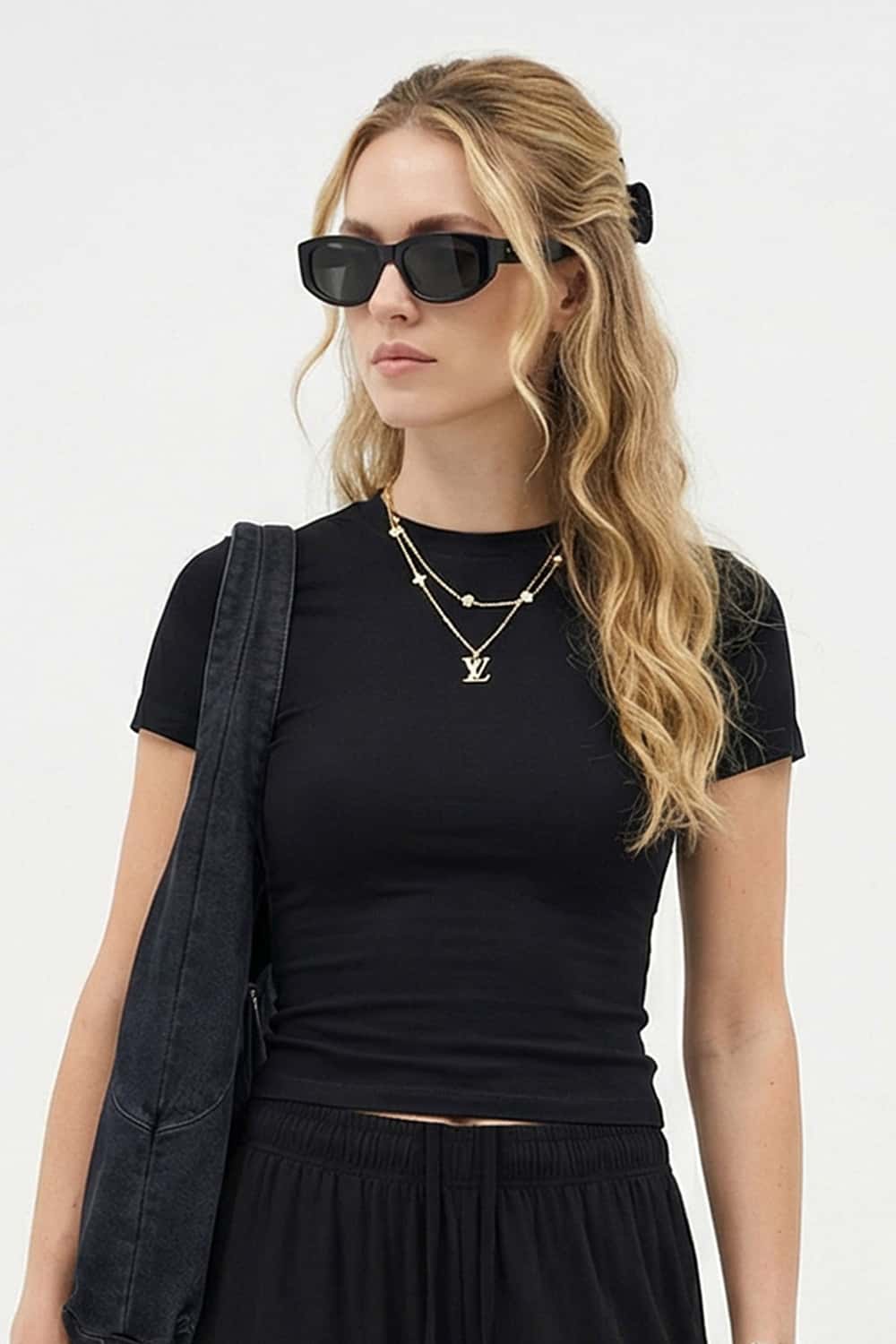 High-Stretch Tailored Cropped Tee - Charcoal