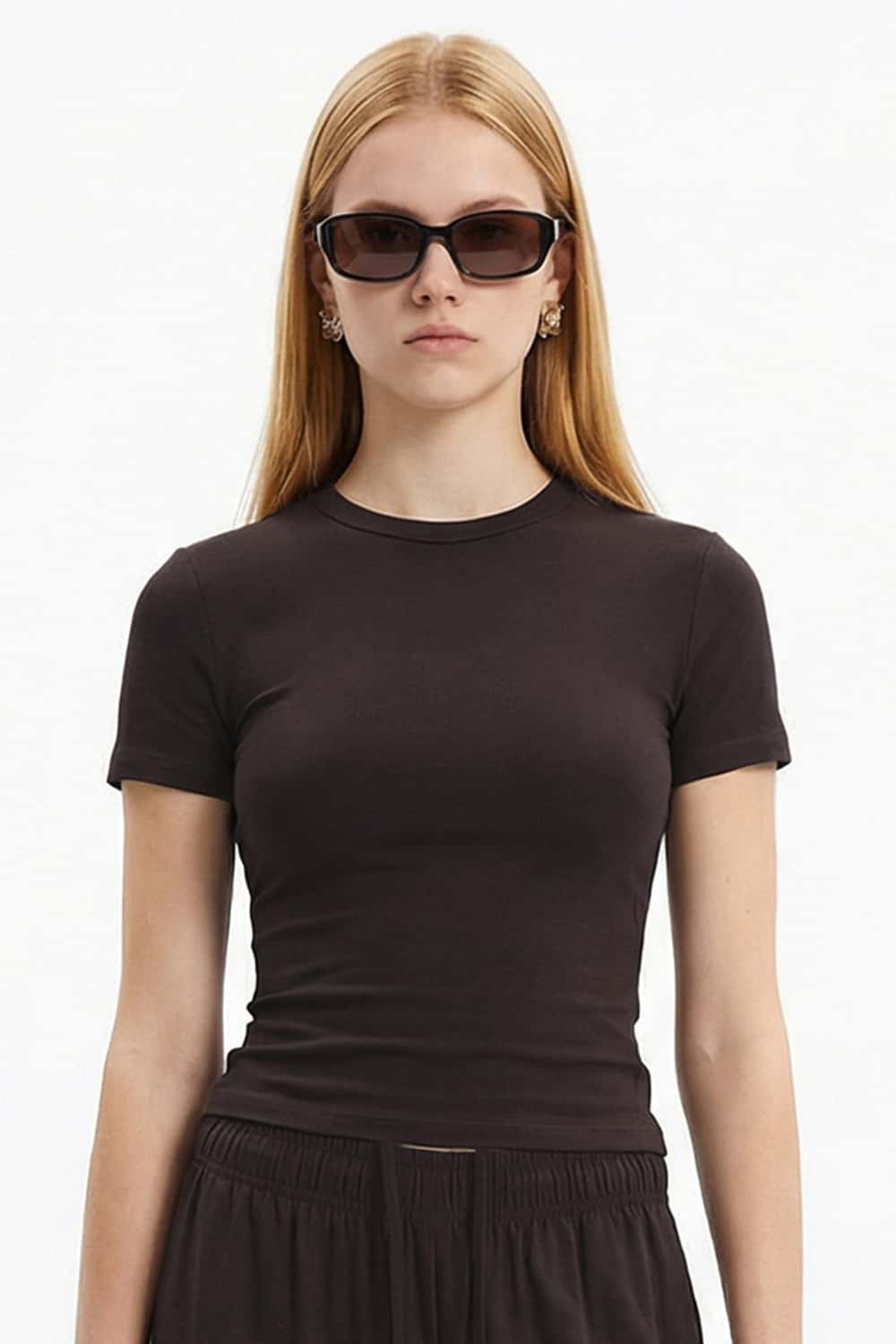 High-Stretch Tailored Cropped Tee - Coffee