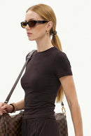 High-Stretch Tailored Cropped Tee - Coffee