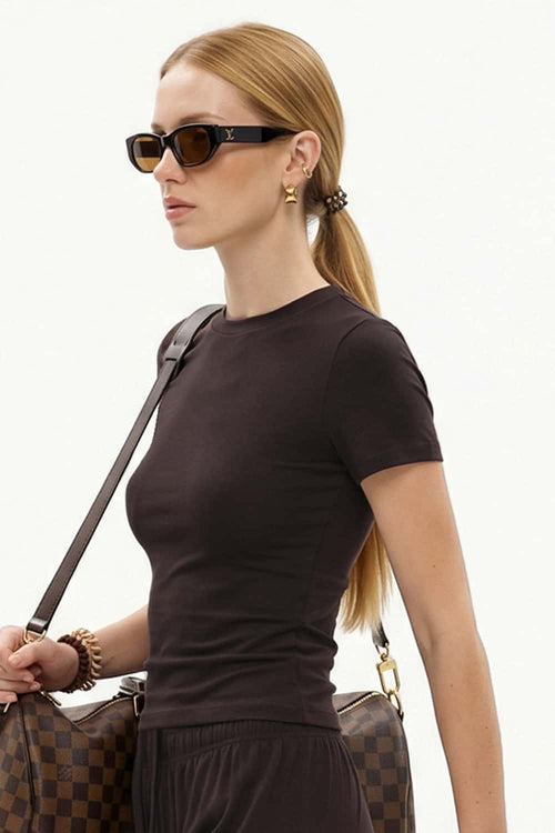 High-Stretch Tailored Cropped Tee - Coffee