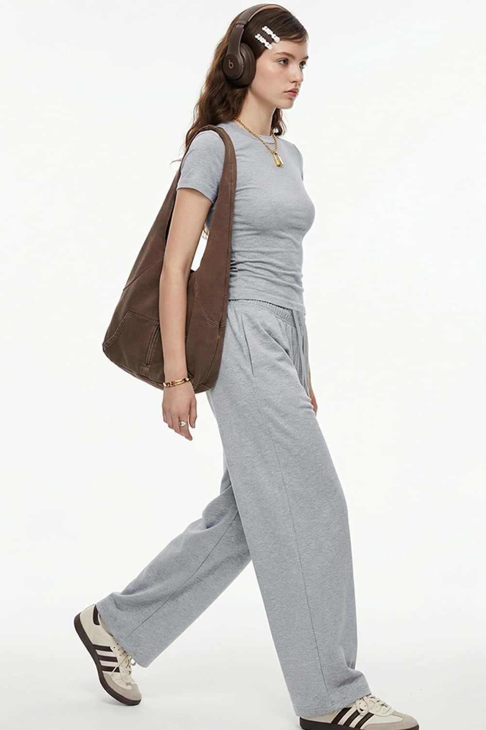 High-Stretch Tailored Cropped Tee - Flower Gray