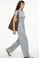 High-Stretch Tailored Cropped Tee - Flower Gray