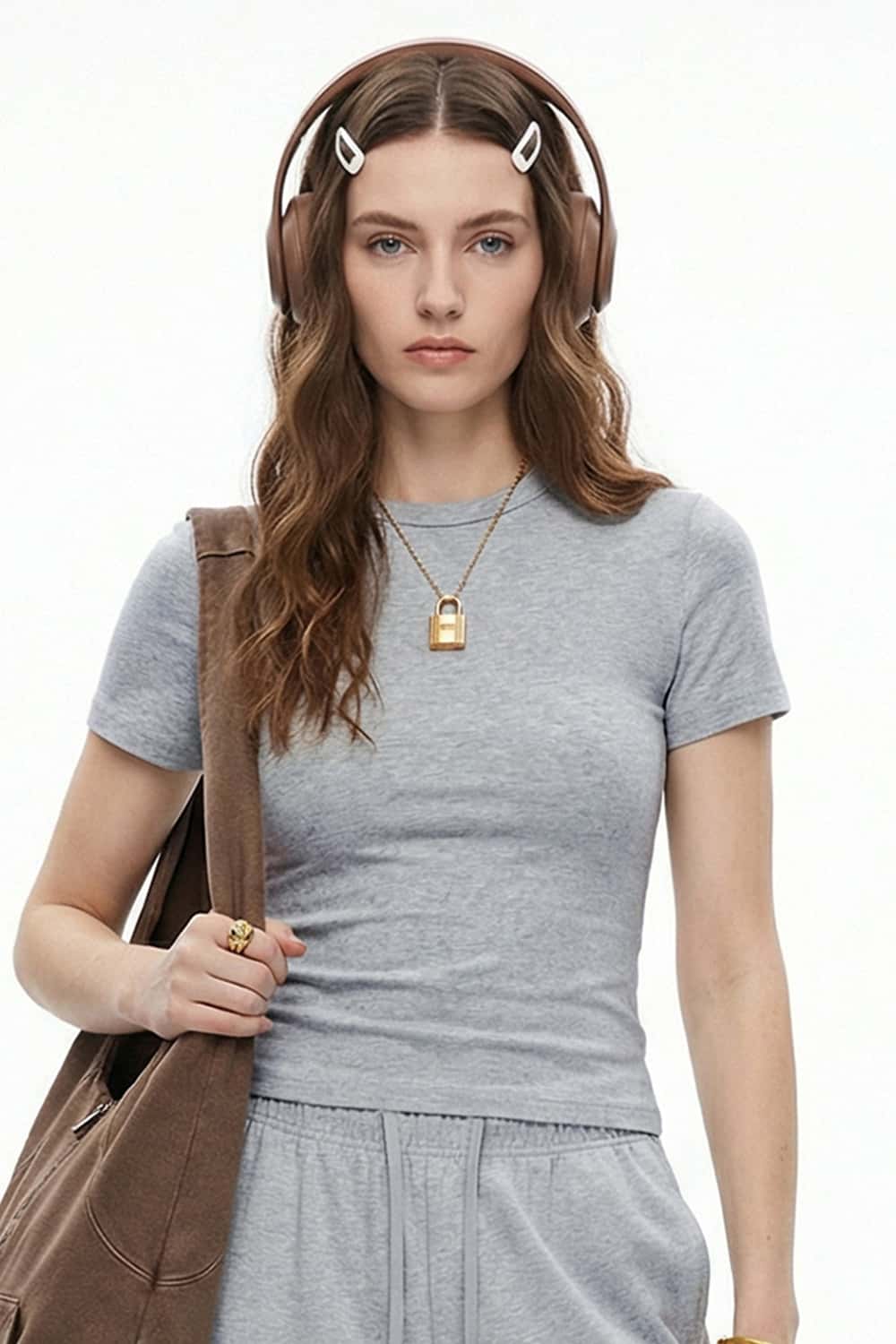 High-Stretch Tailored Cropped Tee - Flower Gray