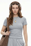 High-Stretch Tailored Cropped Tee - Flower Gray