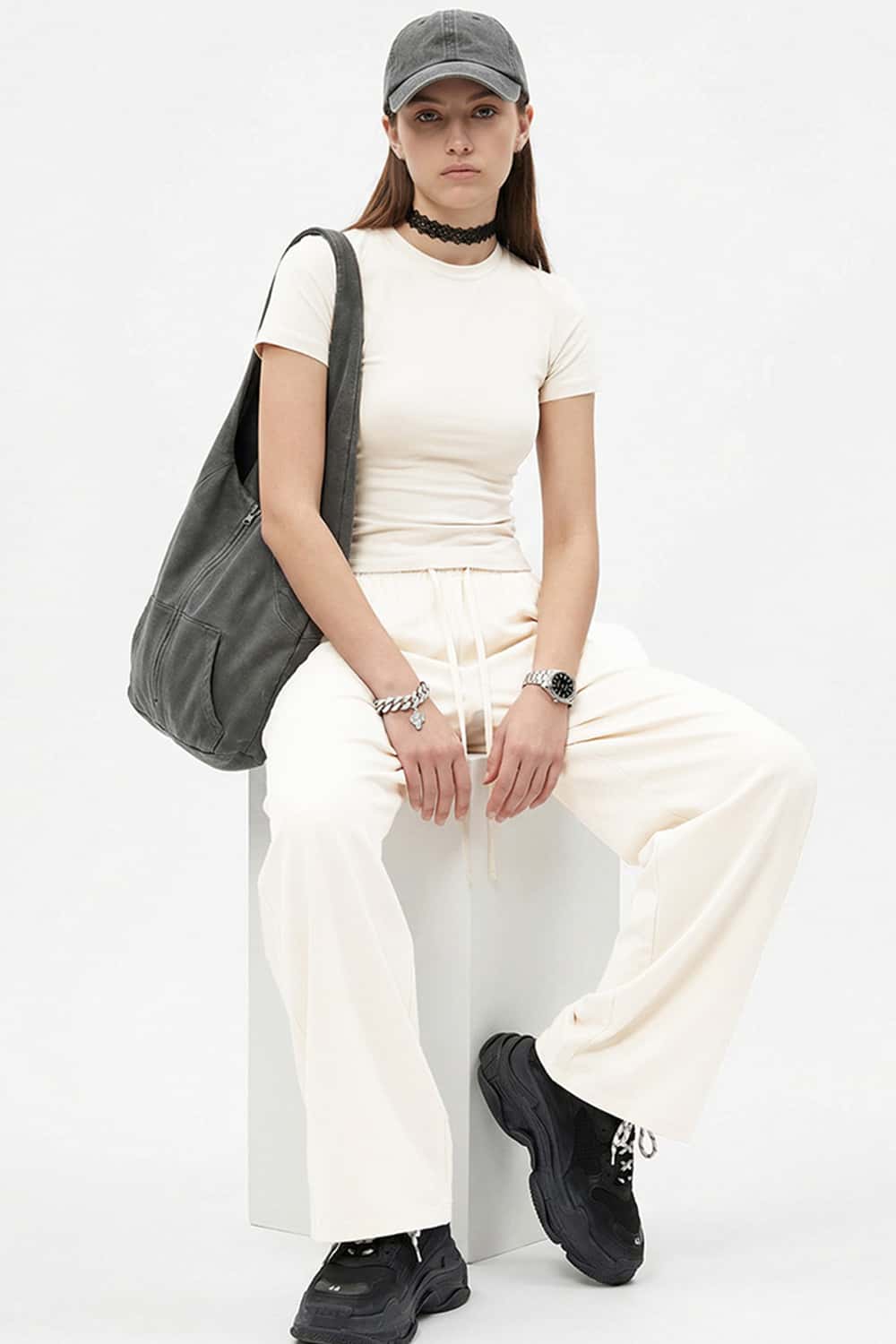 High-Stretch Tailored Cropped Tee - Rice Apricot