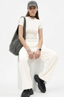 High-Stretch Tailored Cropped Tee - Rice Apricot