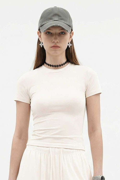 High-Stretch Tailored Cropped Tee - Rice Apricot