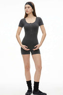 Button-Front Slim Romper - Dark Gray