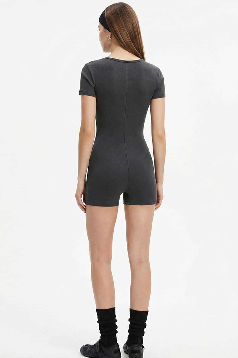 Button-Front Slim Romper - Dark Gray