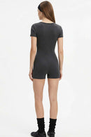 Button-Front Slim Romper - Dark Gray
