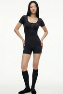 Button-Front Slim Romper - Fried Snowflakes