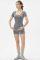 Button-Front Slim Romper - Medium Gray