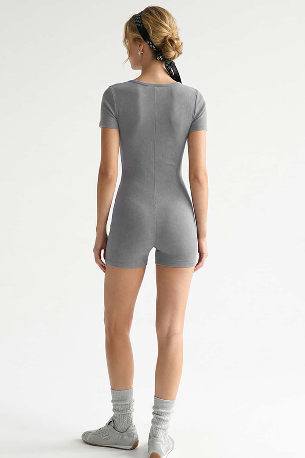 Button-Front Slim Romper - Medium Gray
