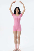 Button-Front Slim Romper - Rose Pink
