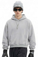 Boxy Curved-Sleeve Pullover Hoodie - Flower Gray